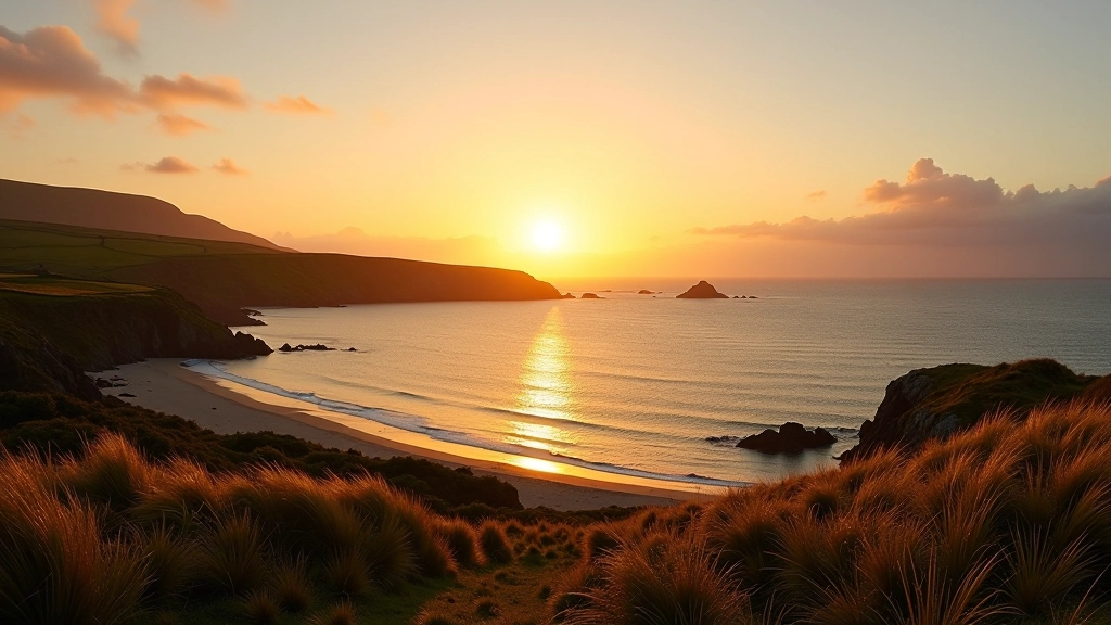 Beautiful Irish coastal landscape with golden light and peaceful atmosphere